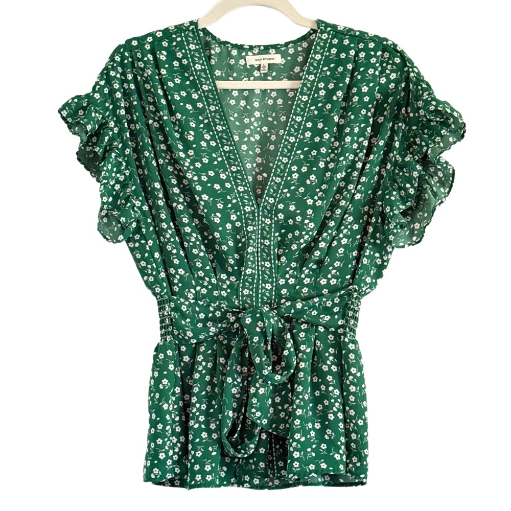 Max Studio Green Floral Blouse Large
